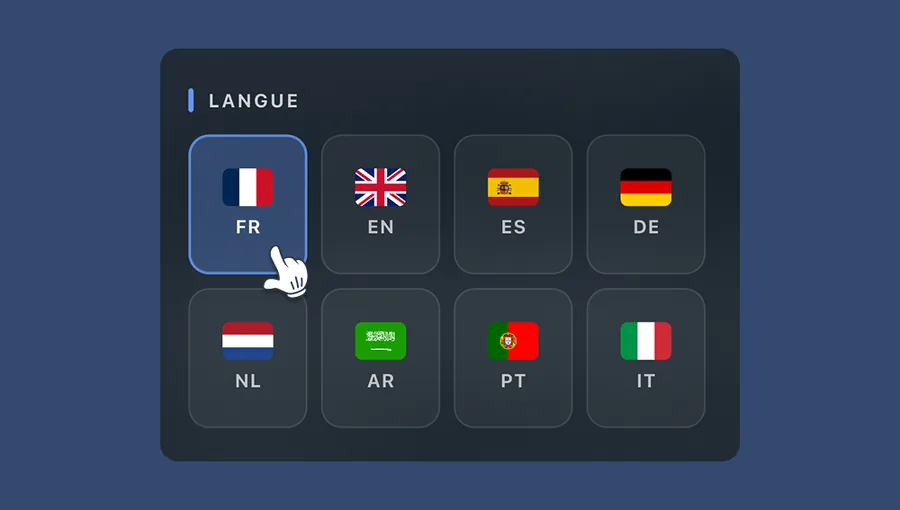 Capture d’écran : Multilinguisme — 8 langues, dont l'arabe