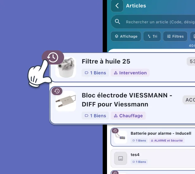 Capture d’écran : Articles achetés par le client — indicateur et filtre