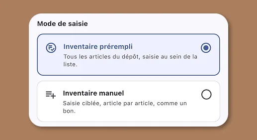 Capture d’écran : Inventaire prérempli en un seul écran